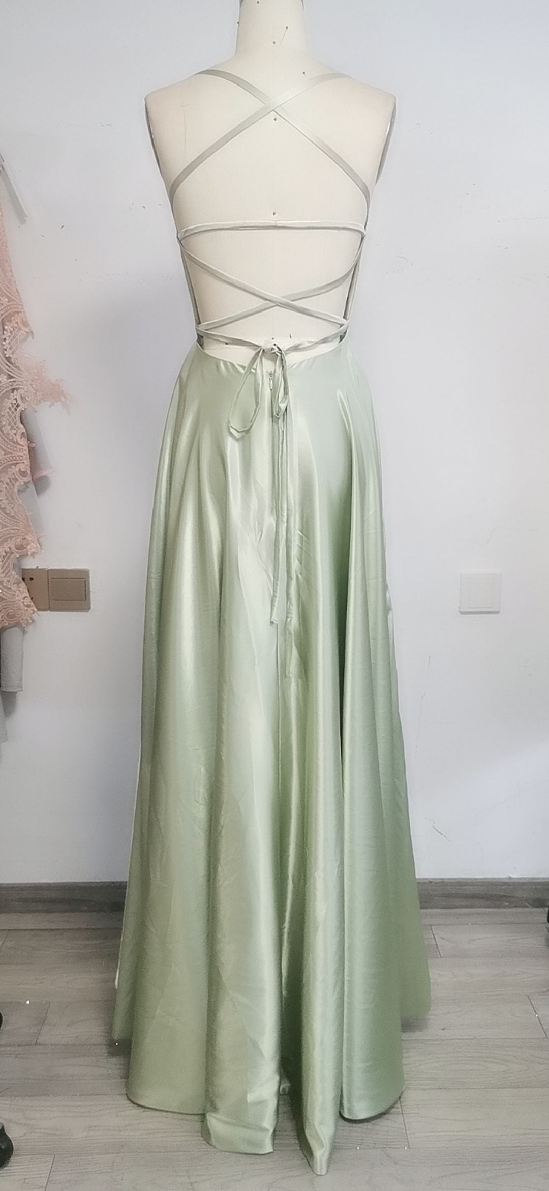 simple a line long prom dresses with slit backless evening dress