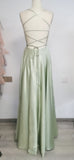 simple a line long prom dresses with slit backless evening dress