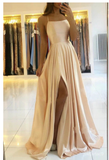 simple a line long prom dresses with slit backless evening dress