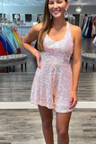Scoop Halter Neck Pink Sequins Homecoming Dress With Open Back GM604
