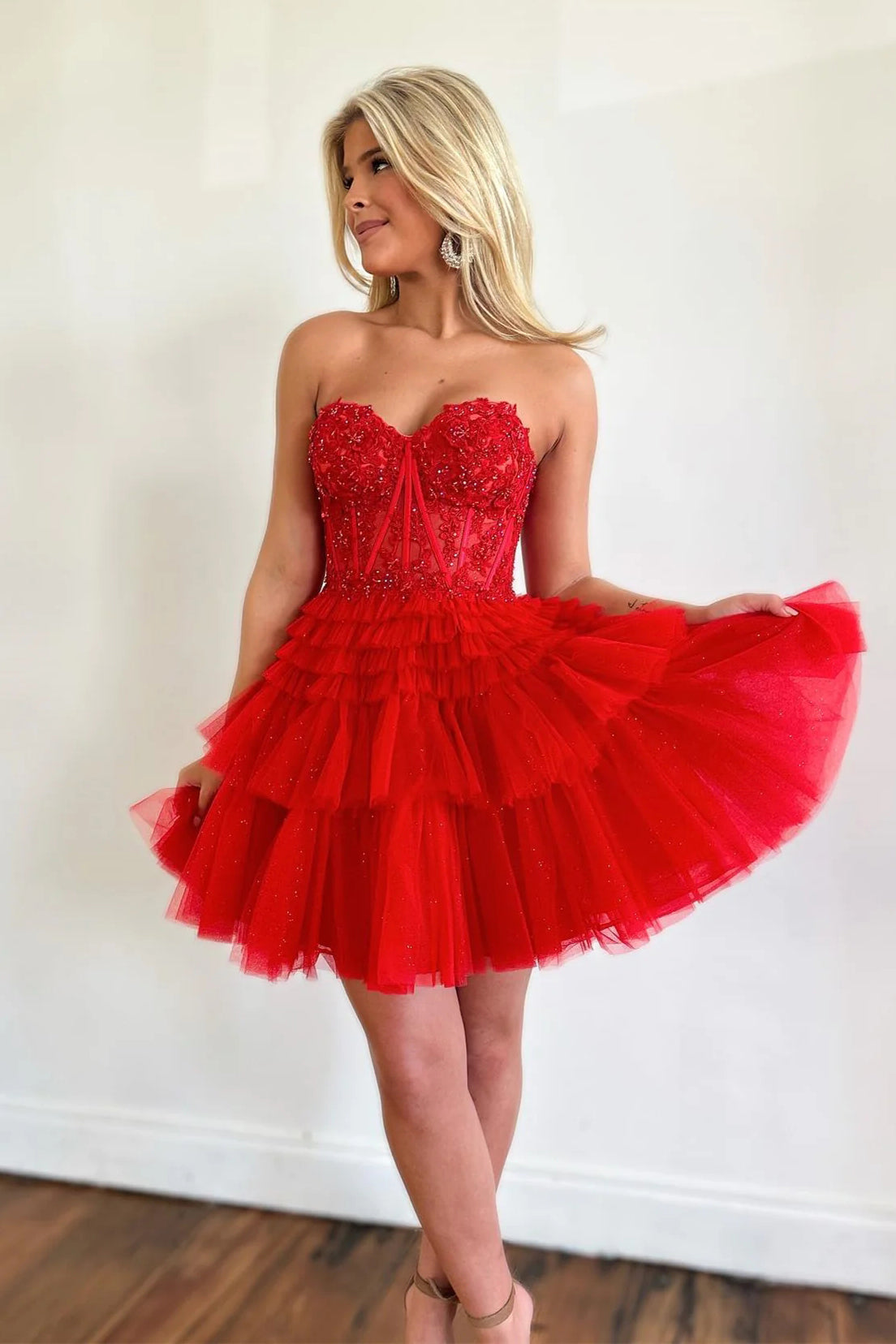 charm a line lace appliques tulle layered homecoming dress lavender short prom gown