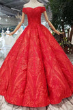 off shoulder red ball gown appliques beads quinceanera dress