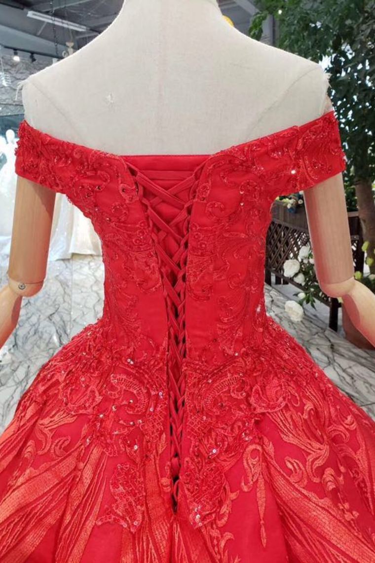 off shoulder red ball gown appliques beads quinceanera dress