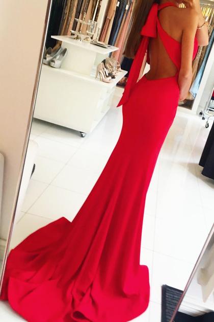 mermaid split long prom dresses red open back evening dresses