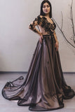 Round Neck Long Sleeves Black Lace Prom Dresses, GP188