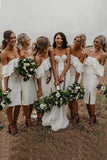 ruffles off shoulder short bridesmaid dresses satin party dress for wedding