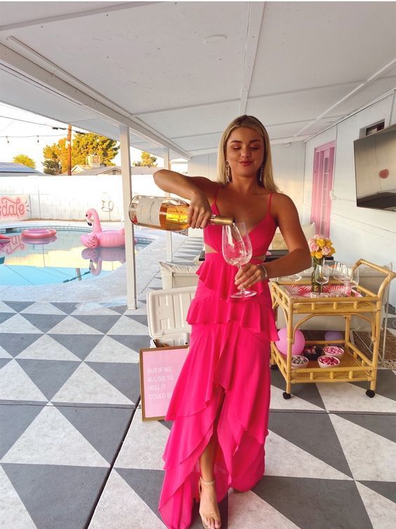 elegant a line v neck prom dress hot pink evening party gown