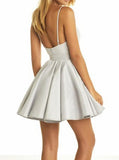 homecoming dress with appliques v neck pleated satin prom dress