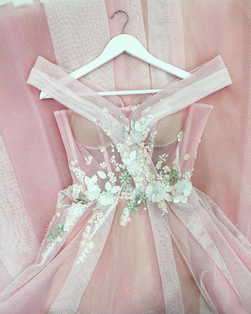 see through mesh pink long prom dress off shoulder quinceanera dresses