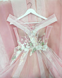 see through mesh pink long prom dress off shoulder quinceanera dresses