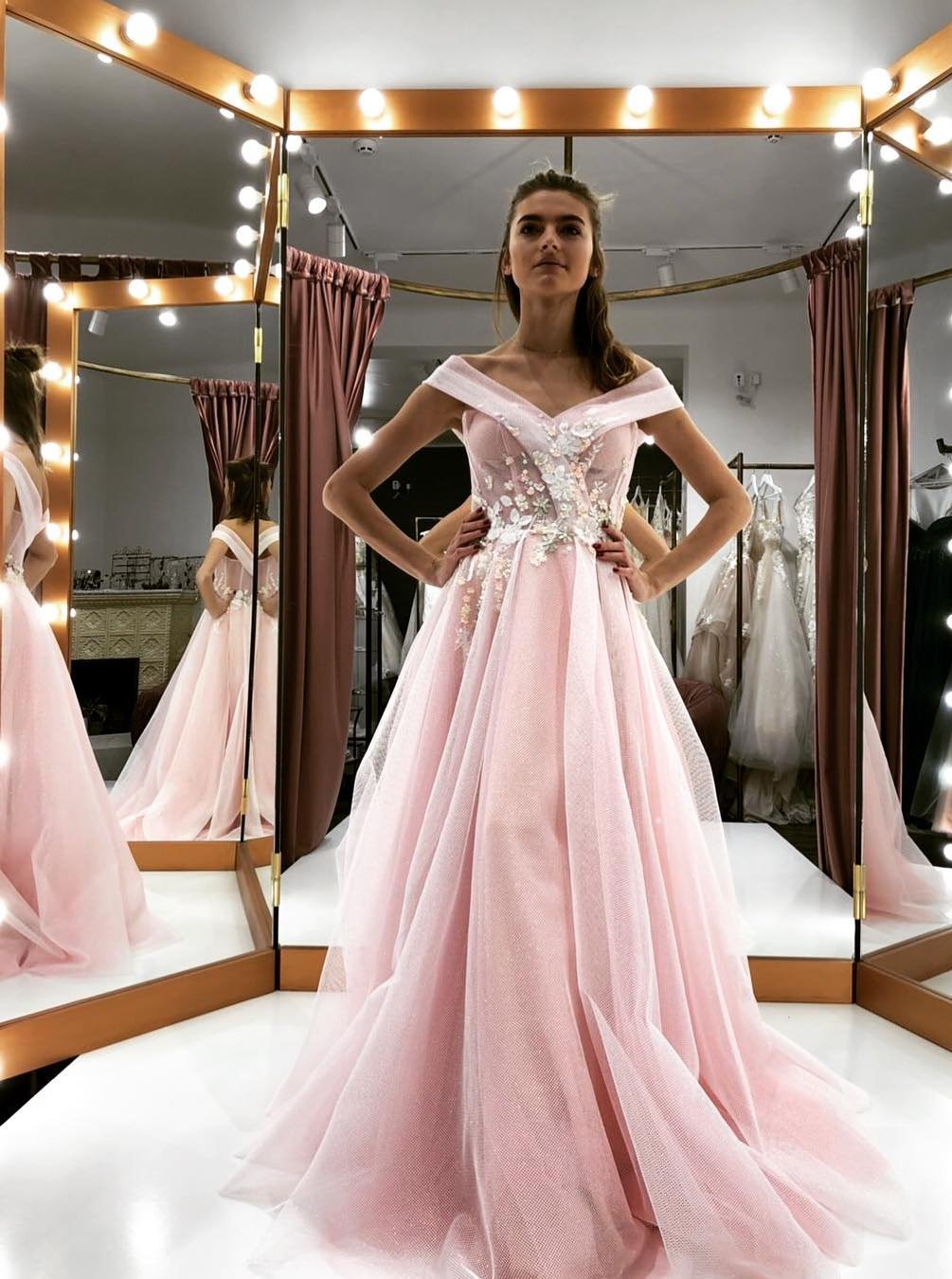 see through mesh pink long prom dress off shoulder quinceanera dresses