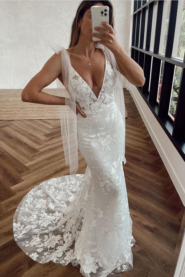 backless bohemian mermaid lace wedding dress bridal gown