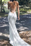 classic backless mermaid beach wedding dresses simple bridal gown