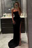 Strapless Long Prom Dress Boycon Split Black Evening Gown GP205