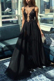illusion a line black backless prom dresses long evening dress