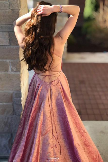 high split spaghetti straps criss cross backless long prom dresses