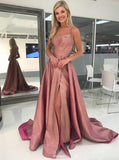 high split spaghetti straps criss cross backless long prom dresses