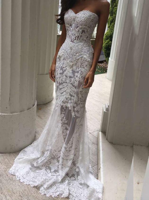 charm sweetheart beaded appliques mermaid beach lace wedding dress
