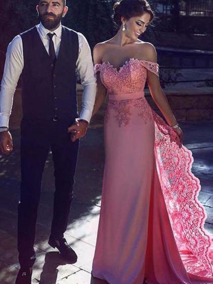 elegant long prom dress sheath off shoulder lace evening dress