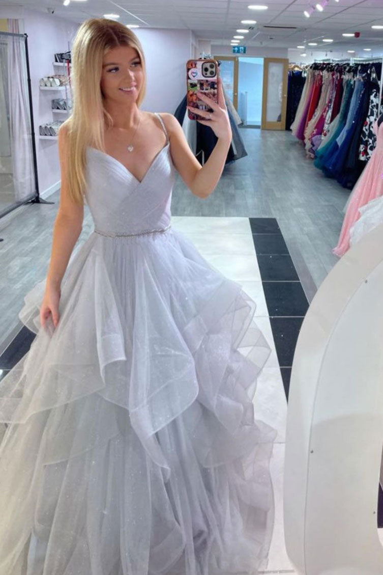 shiny pink a line v neck tulle long prom dresses pink sweet 16 dresses
