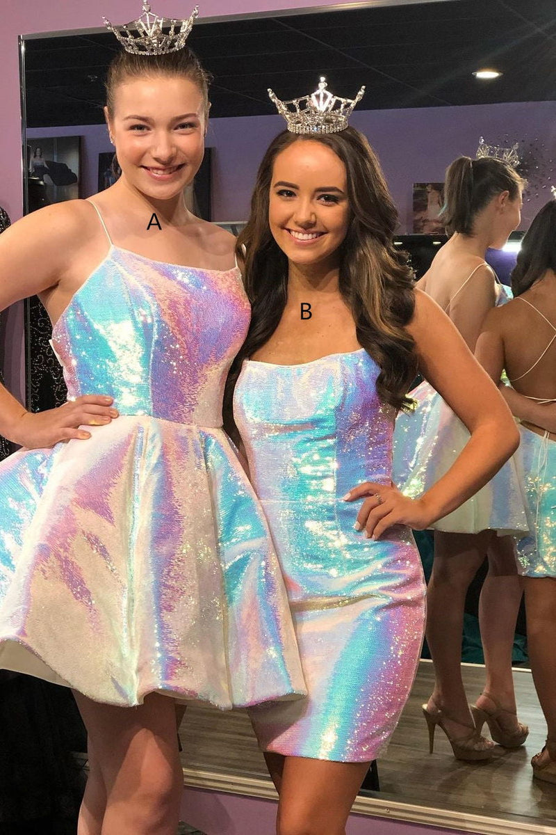 shiny sleeveless sequined homecoming party dress backless short prom dresses
