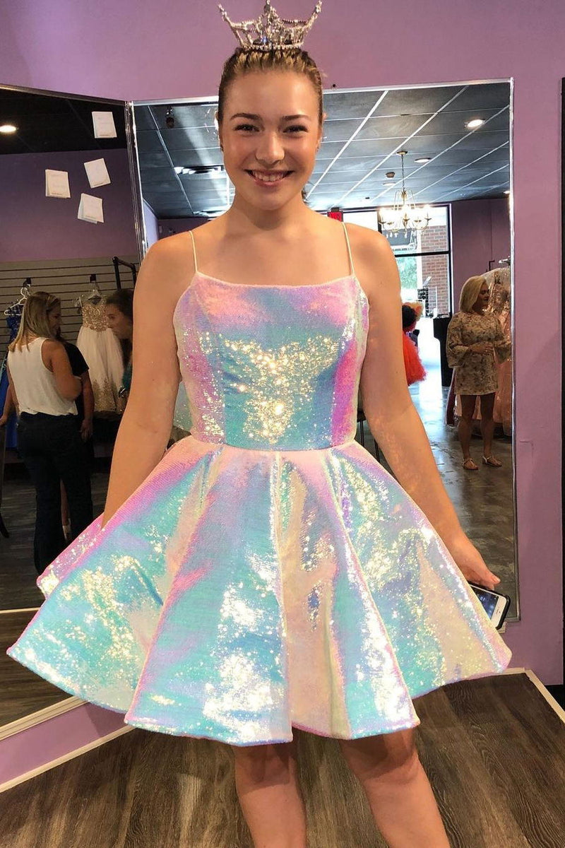 shiny sleeveless sequined homecoming party dress backless short prom dresses