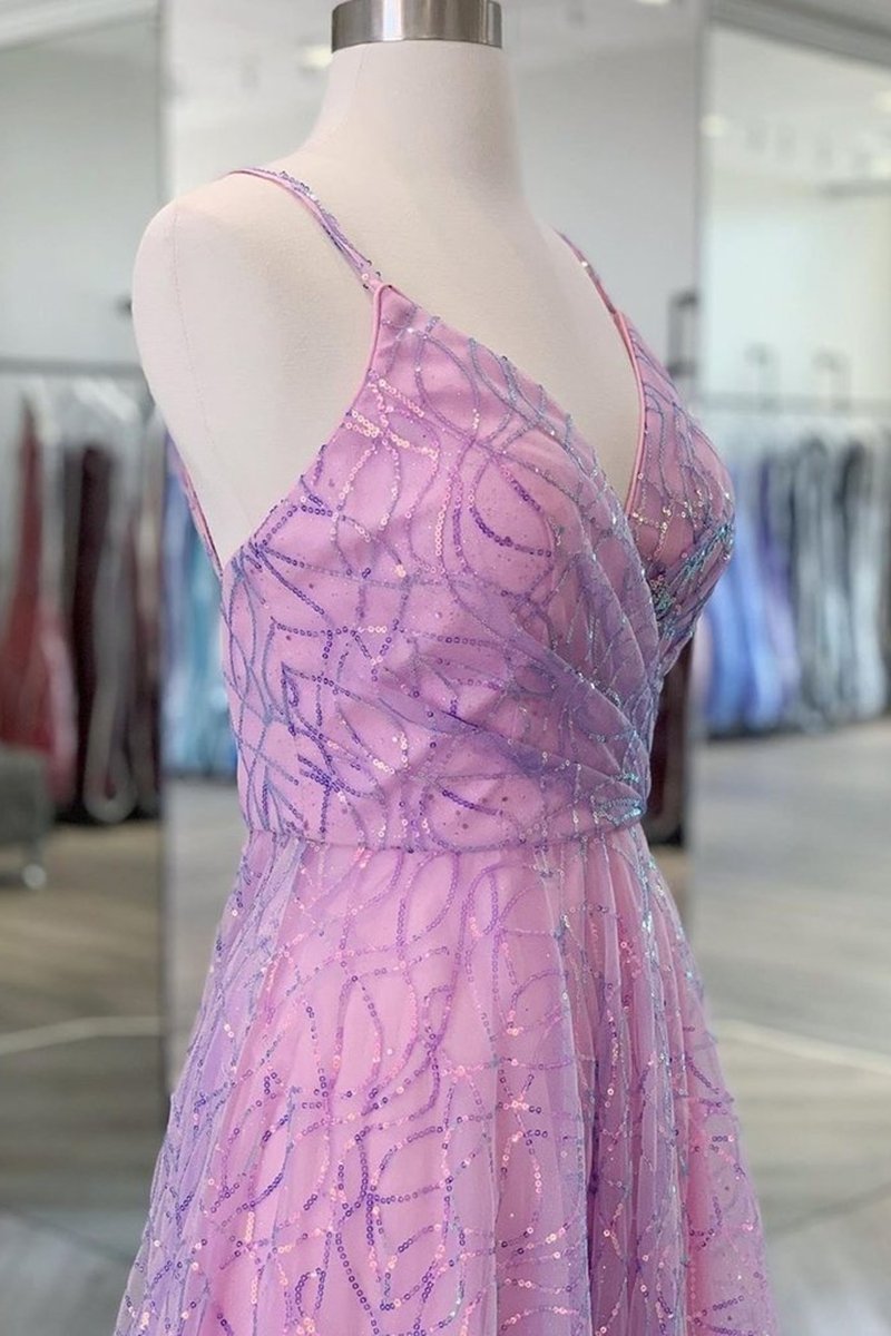 shiny v neck backless long prom dress a line sleeveless formal gown