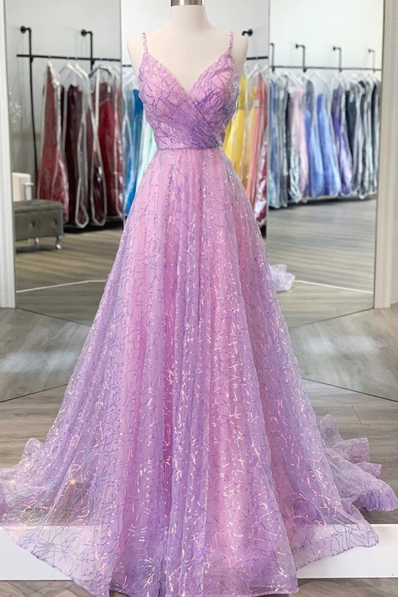 shiny v neck backless long prom dress a line sleeveless formal gown