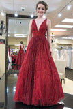 shop elegant v neck tulle sequins burgundy long prom party dress