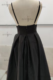 Simple A Line V Neck Red Long Prom Dresses, Formal Evening Dress With Pockets MP23