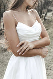 simple spaghetti straps ruched chiffon beach wedding dresses with split