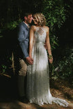 simple a line halter lace beach wedding dress