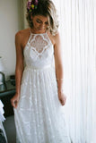 simple a line halter lace beach wedding dress