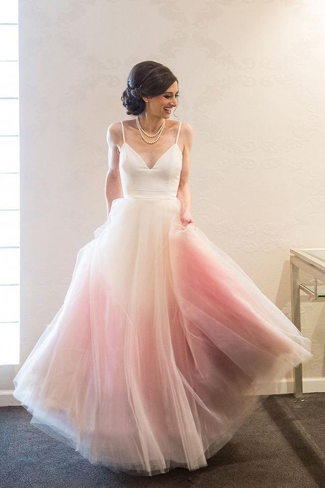 elegant a line ombre prom wedding dress low back long evening gown