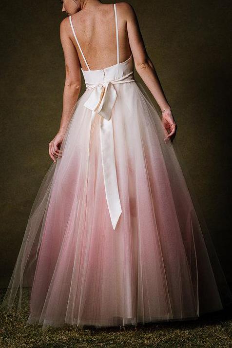 elegant a line ombre prom wedding dress low back long evening gown