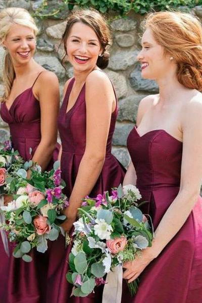 simple burgundy long bridesmaid dresses styles long wedding party dresses
