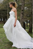 simple high low organza beach flowy wedding dress with bowknot