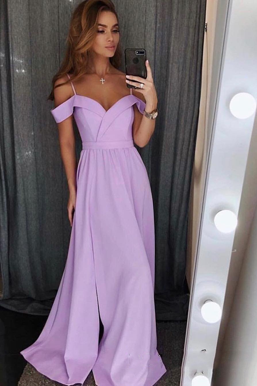 simple off shoulder prom dress long bridesmaid dresses with slit