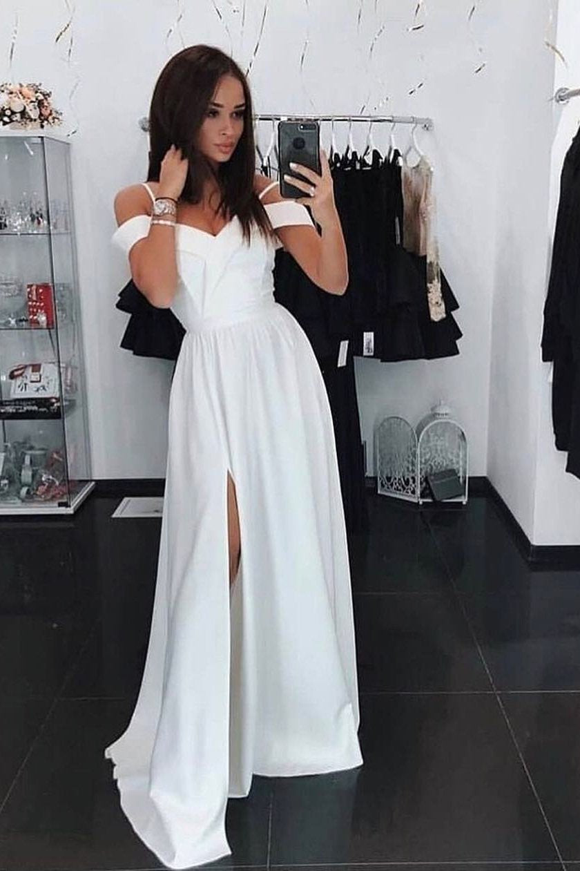 simple off shoulder prom dress long bridesmaid dresses with slit