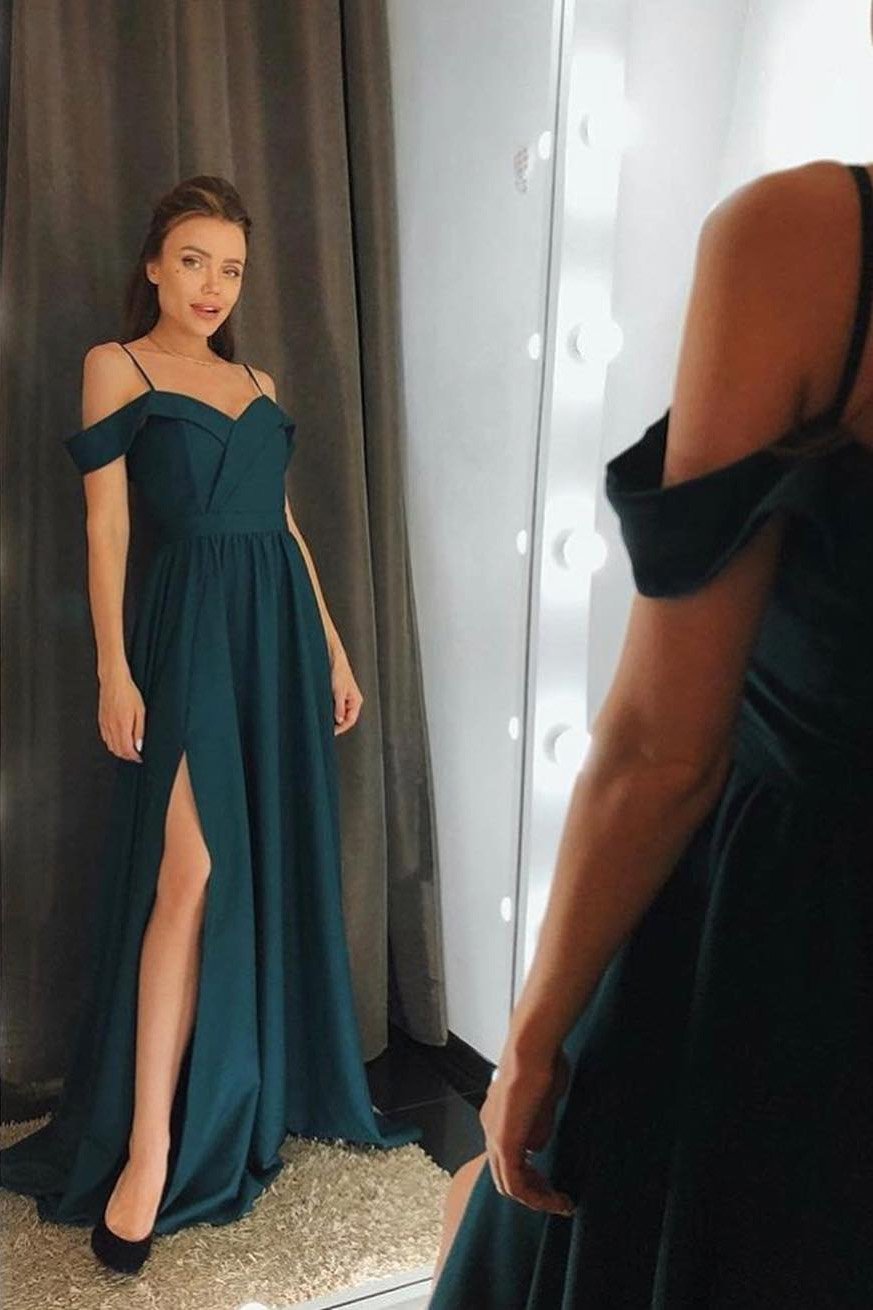 simple off shoulder prom dress long bridesmaid dresses with slit