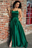 royal blue simple long prom dresses split evening party with pockets