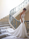 timeless mermaid spaghetti straps beach wedding dress with lace applique