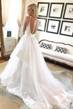 a line simple wedding dress backless bridal gown with deep v neck