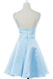 sleeveless v neck a line lace appliques short homecoming dresses satin short graduation gown