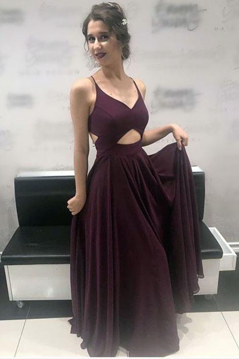 spaghetti straps grape backless prom dress cross back long evening dress