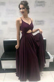 spaghetti straps grape backless prom dress cross back long evening dress