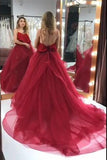 spaghetti straps organza long burgundy prom gown backless party dresses