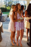 charming spaghetti straps chiffon mini party dress simple tiered homecoming dress