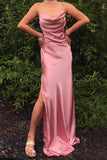 spaghetti straps simple long prom dresses with split slit evening gowns