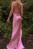 spaghetti straps simple long prom dresses with split slit evening gowns